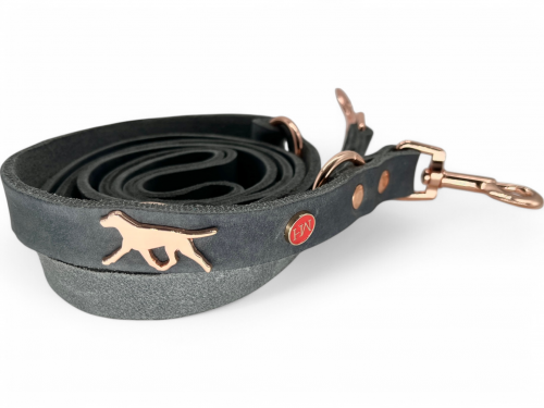 Laisse en cuir gras réglable en 3 positions gris